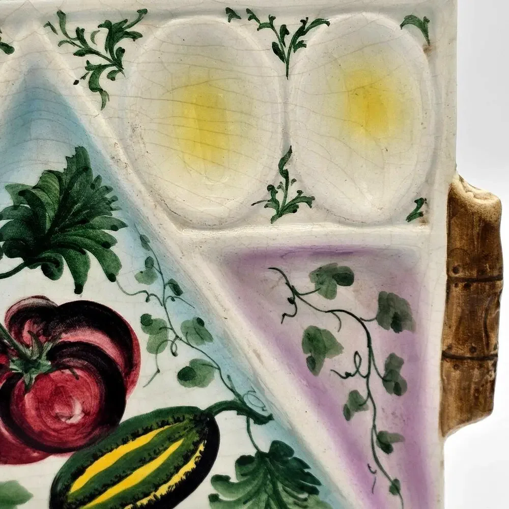 Vintage Italy Hand Painted Vegetable Egg Crudites Platter Serving Dish